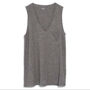 Madewell Gray Whisper Cotton V-Neck Pocket Tank